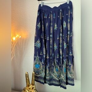 NEW Blue India Handmade Bohemian Cotton Embroidered Skirt Maxi Sequins, One Size